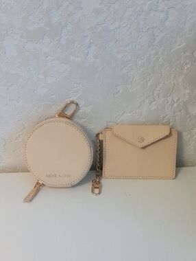 Anne Klein Pale Beige Card Holder and Round Coin Pouch Set